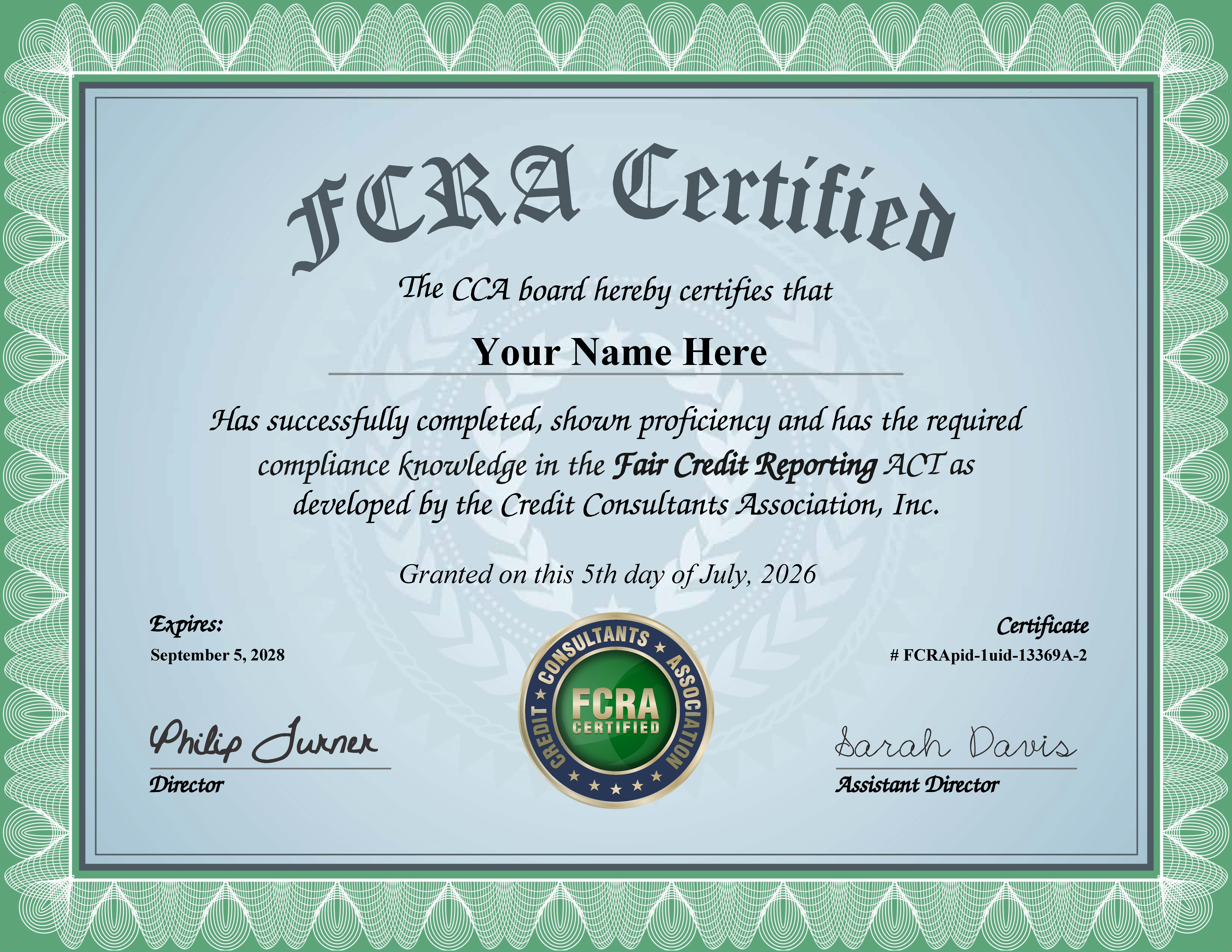 Certified Credit Score certificate